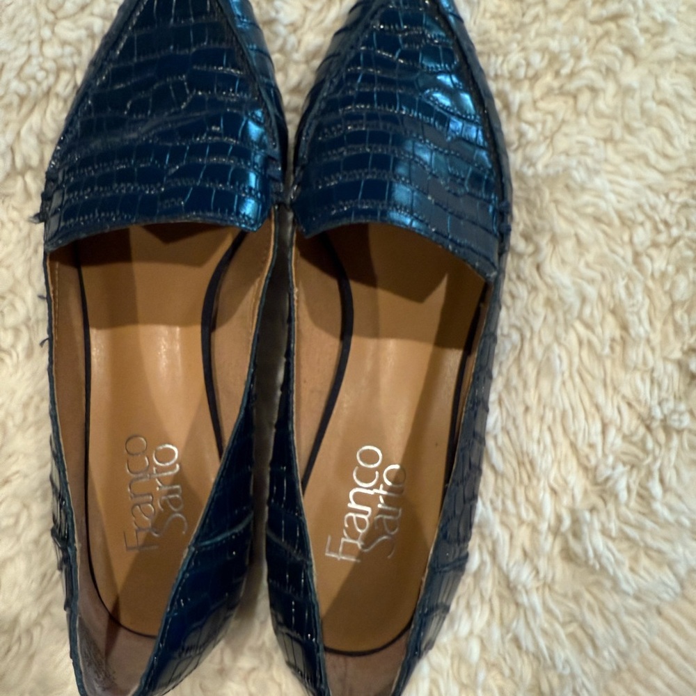 Franco Sarto Navy Croc-Patterned Loafers